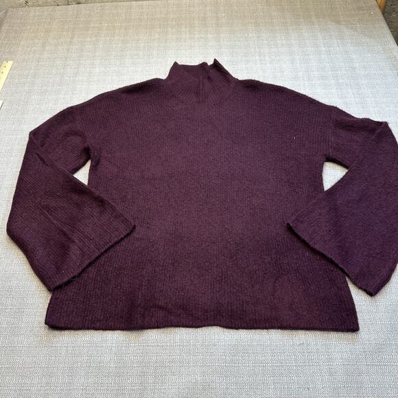 French Connection Sweater‎ Womens Large Burgundy Mock Neck Bell Sleeves Cozy - Picture 1 of 9
